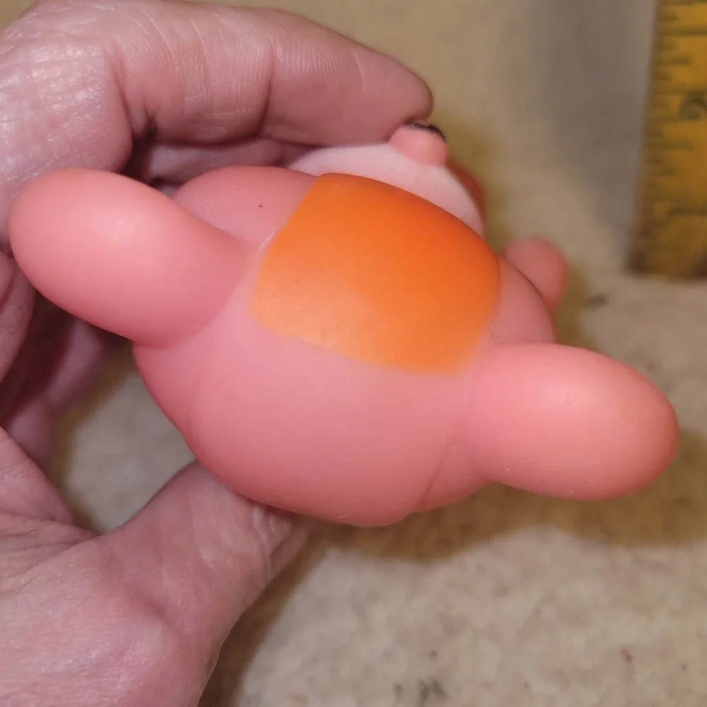 Vintage Pink Bear Squeeze Toy Squeaks Hong Kong Rubber Vinyl Figure Big Eyes 4in